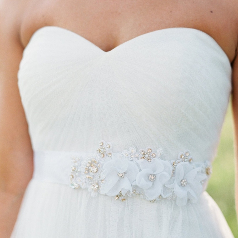Wedding Beaded Flower Sash. Bridal Dress Sash.